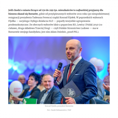 zrzut fragmentu artykułu magazynu Forbes - na zdjęciu Prezydent Miasta Rzeszowa Konrad Fijołek, fot. Darek Delmanowicz/PAP