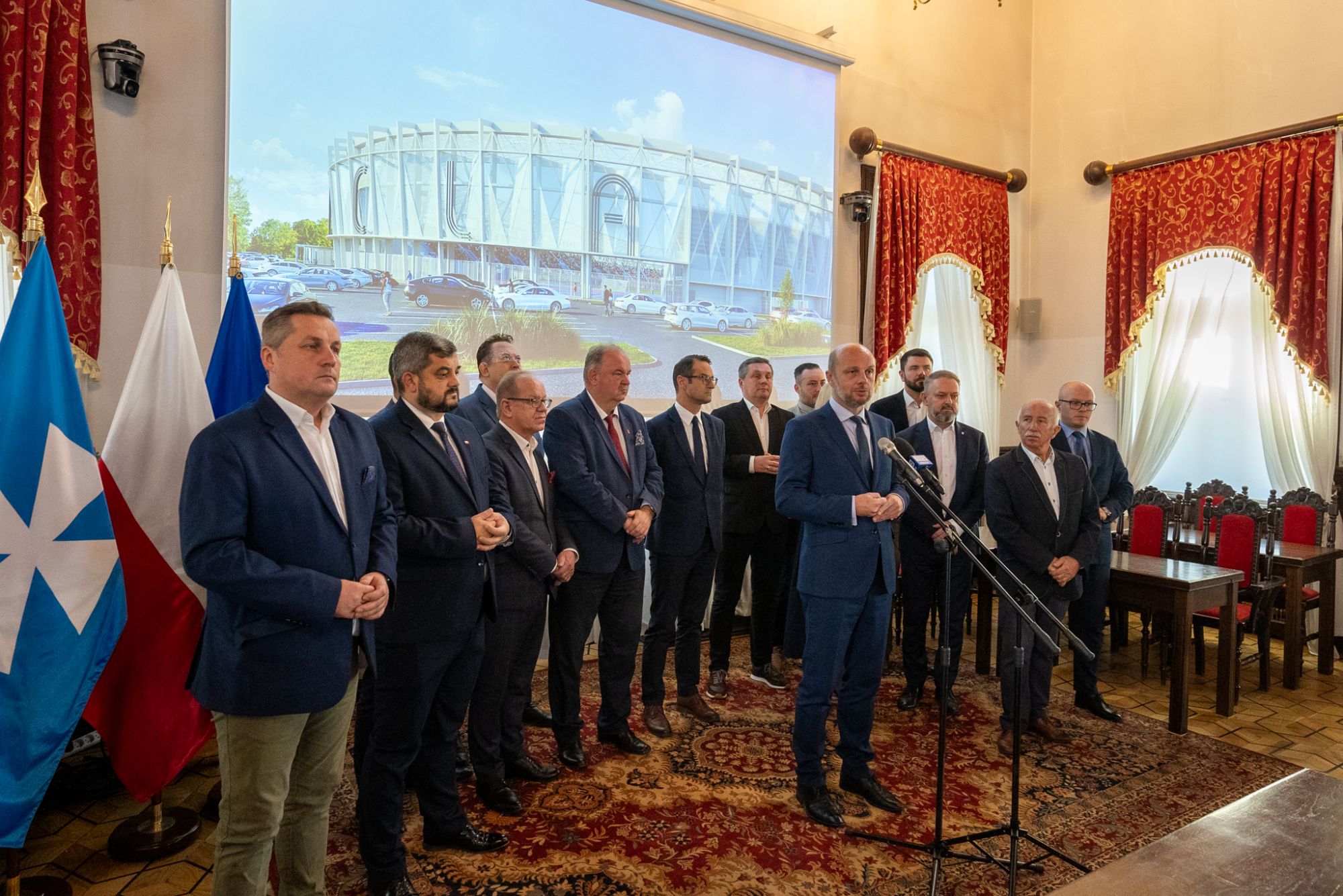 zdjęcie z konferencji prasowej dotyczącej budowy Podkarpackiego Centrum Lekkiej Atletyki w Rzeszowie, fot. Grzegorz Bukała, Urząd Miasta Rzeszowa