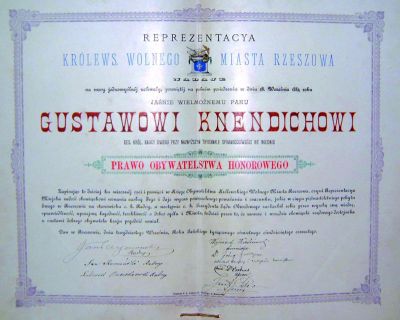 Akt nadania tytułu Honorowego Obywatela Miasta Rzeszowa dla Gustawa Knedicha, źródło: Encyklopedia Rzeszowa