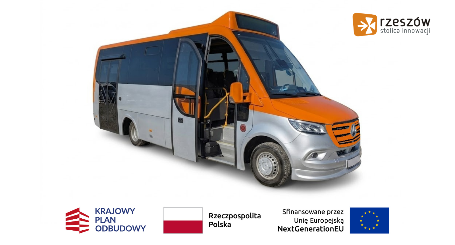 grafika przedstawia nowy elektryczny autobus komunikacji miejskiej w Rzeszowie
