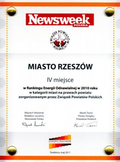 Dyplom dla Rzeszowa