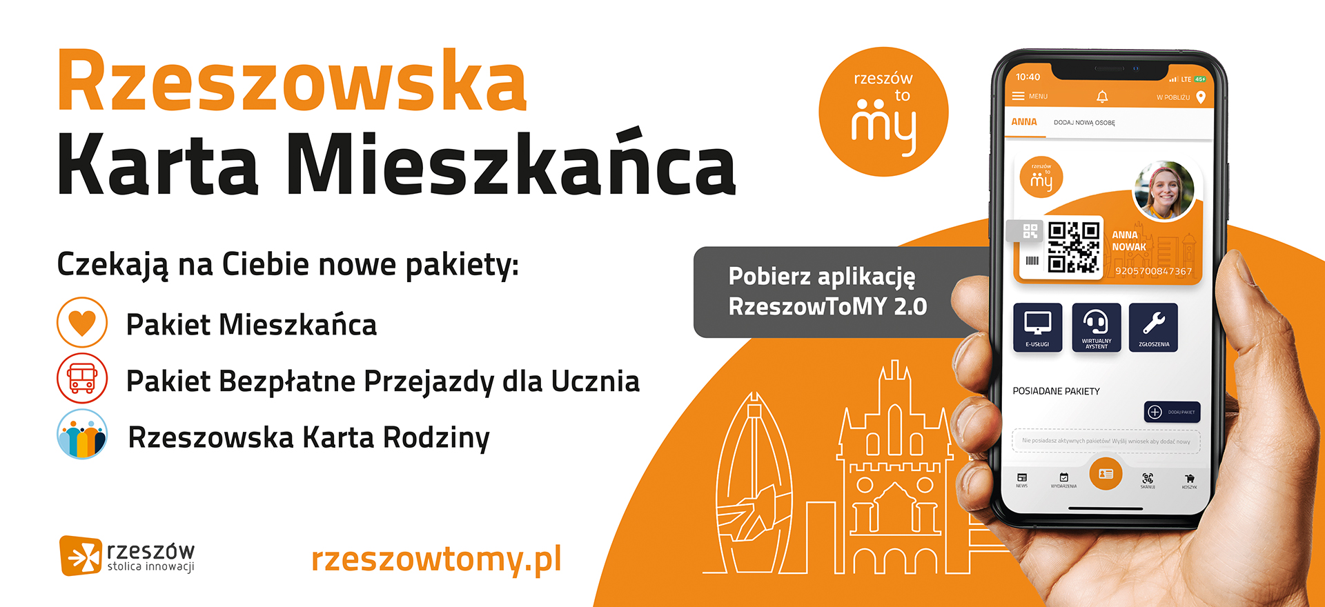 grafika promujaca nowe pakiety w aplikacji Rzeszowska Karta Mieszkańca