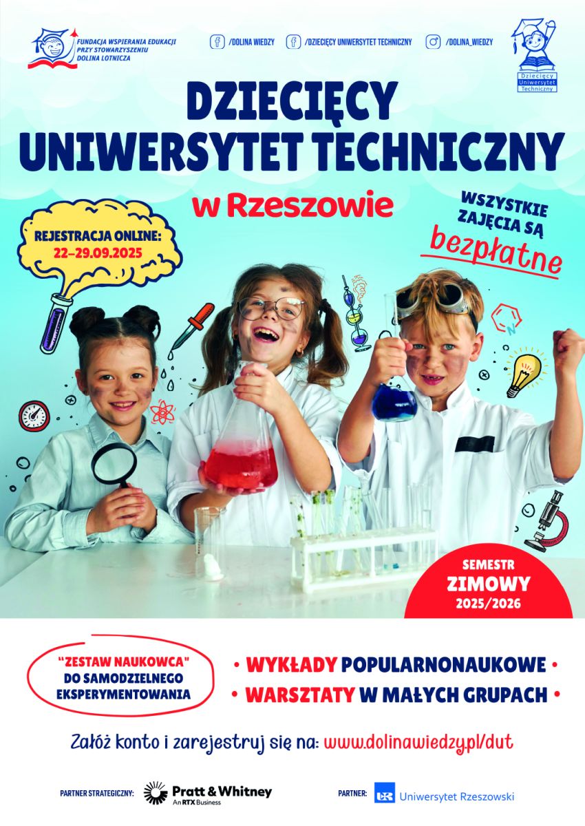 plakat promujący Dziecięcy Uniwersytet Techniczny w Rzeszowie