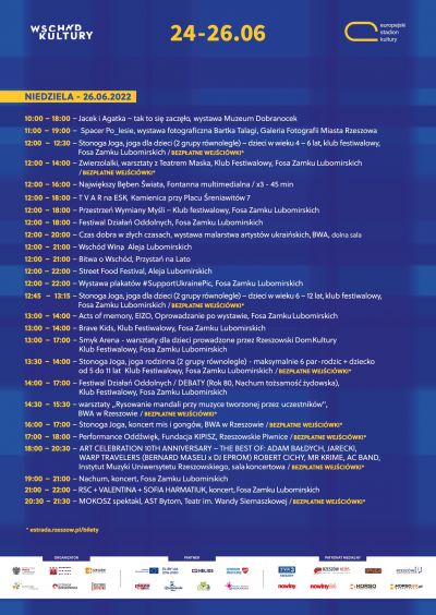 Plan wydarzeń ESK 2022 - niedziela