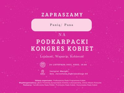 Grafika promująca  Podkarpacki Kongres Kobiet pn. Lojalność, Wsparcie, Kobiecość