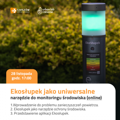 Grafika promująca wykład online pn: Ekosłupek jako uniwersalne narzędzie do monitoringu środowiska