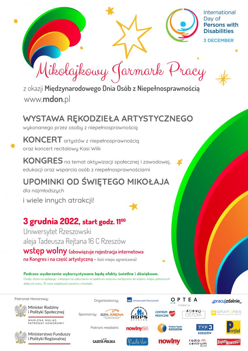 Grafika promująca Kongres i Mikołajkowy Jarmark Pracy z okazji Międzynarodowego Dnia Os&oacute;b z Niepełnosprawnością