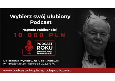 Grafika promująca konkurs pn. Podcast Roku im. Janusza Majki