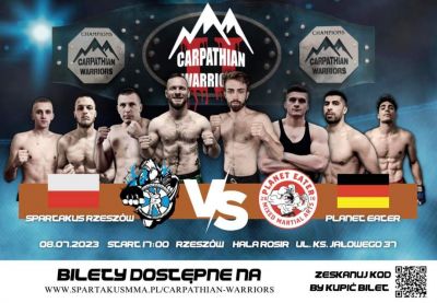 Plakat promujący wydarzenie - XI Gala "Carpathian Warriors 2023" w Rzeszowie