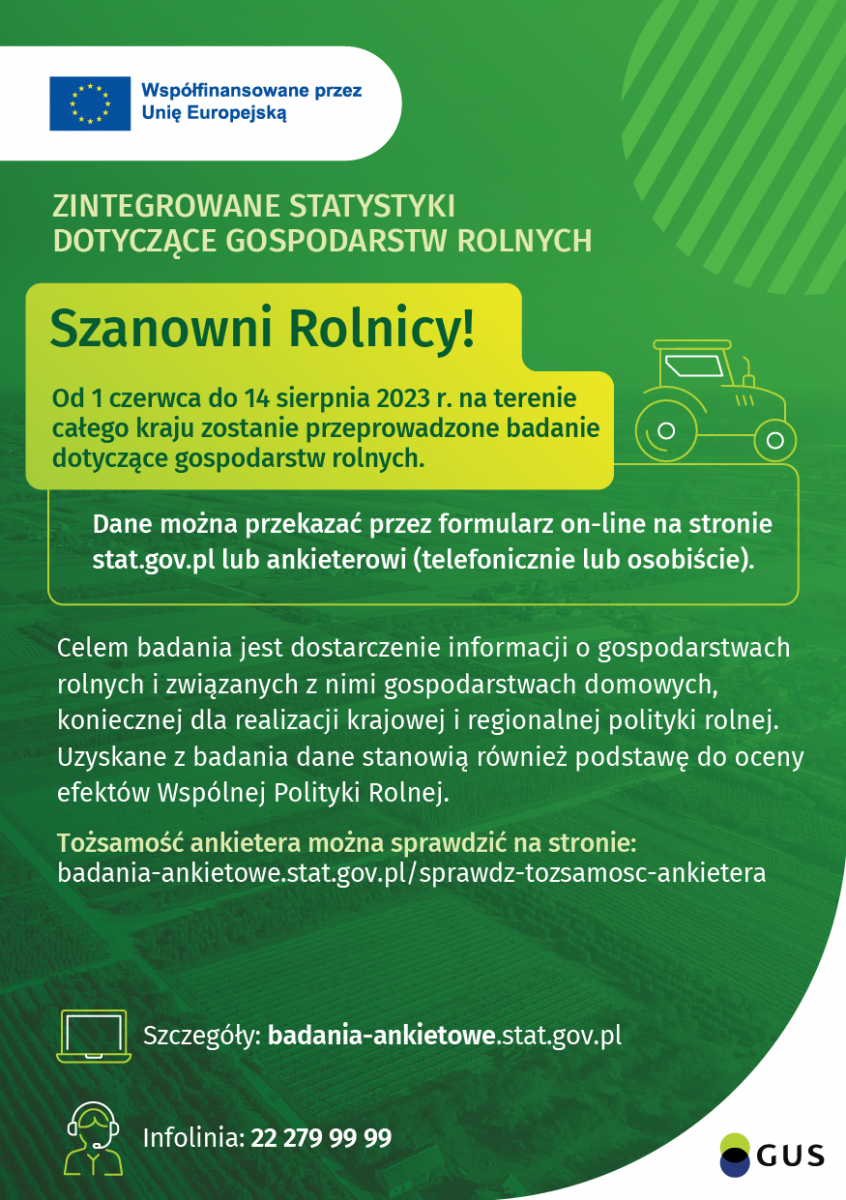 Plakat promujący badanie GUS dla gospodarstw rolnych