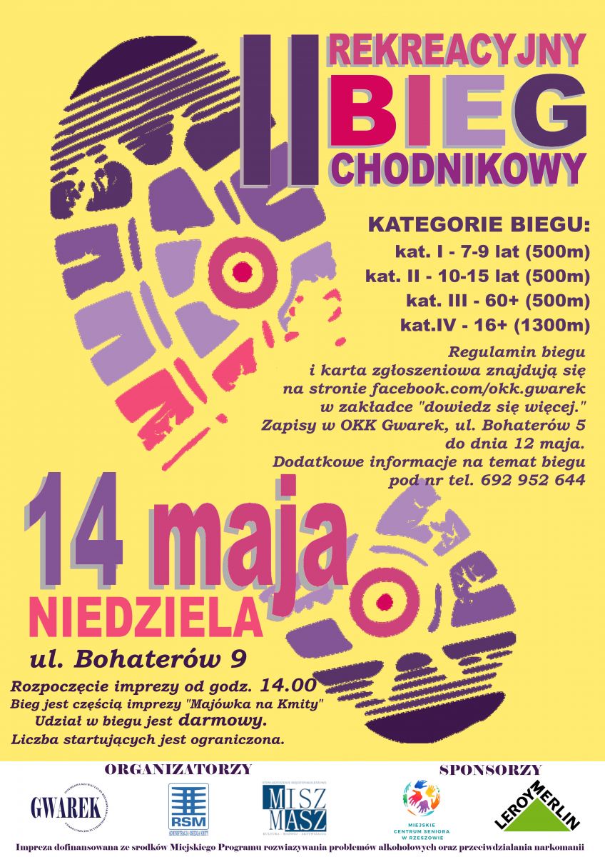 Plakat  promujący wydarzenie "II Rekreacyjny Bieg Chodnikowy"