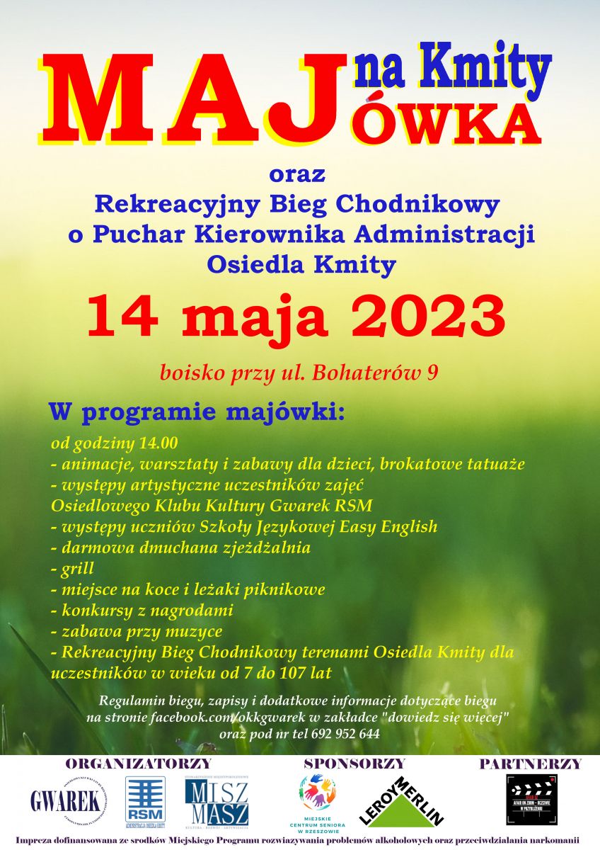 Plakat promujący wydarzenie "Maj&oacute;wka na Kmity"