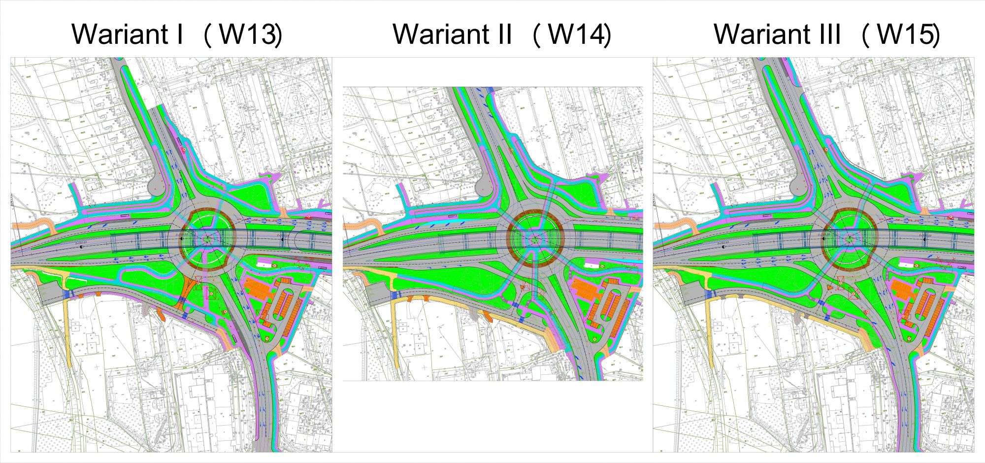 Projekt przedstawiający warianty na przebudowę skrzyżowania