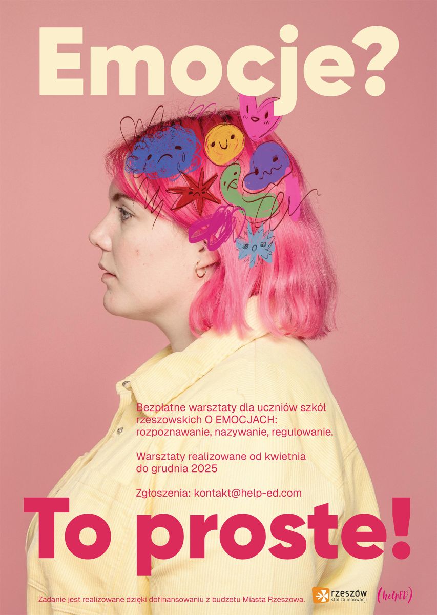 Plakat promujący bezpłatne warsztaty dla uczni&oacute;w rzeszowskich szk&oacute;ł